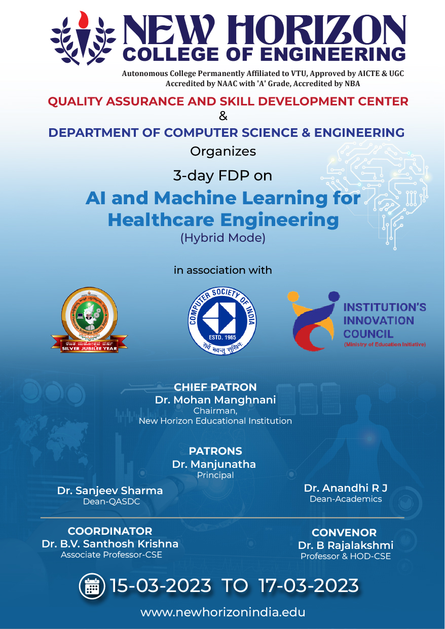 3-day hybrid mode FDP on AI and Machine Learning for Healthcare Engineering 2023